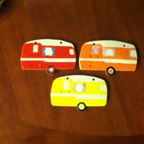 Colorful hand-painted vintage camper ornaments